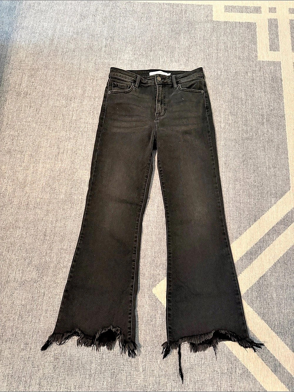 Hidden Wide Leg Frayed Hem Jeans in Black Waist 29